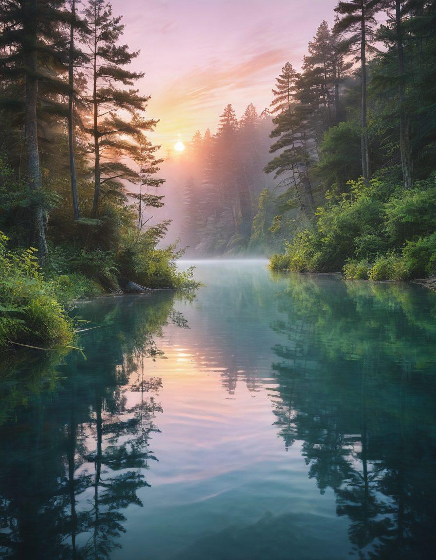 A captivating collage of breathtaking aesthetic photographs showcasing diverse landscapes, vibrant sunsets, and serene nature scenes, interspersed with artistic textures and soft pastel colors. Ethereal light filtering through leaves and reflecting on water, evoking a sense of peace and wonder. Perfectly balanced composition that invites viewers to explore and appreciate the beauty of the world. vibrant colors. digital art. soft focus.